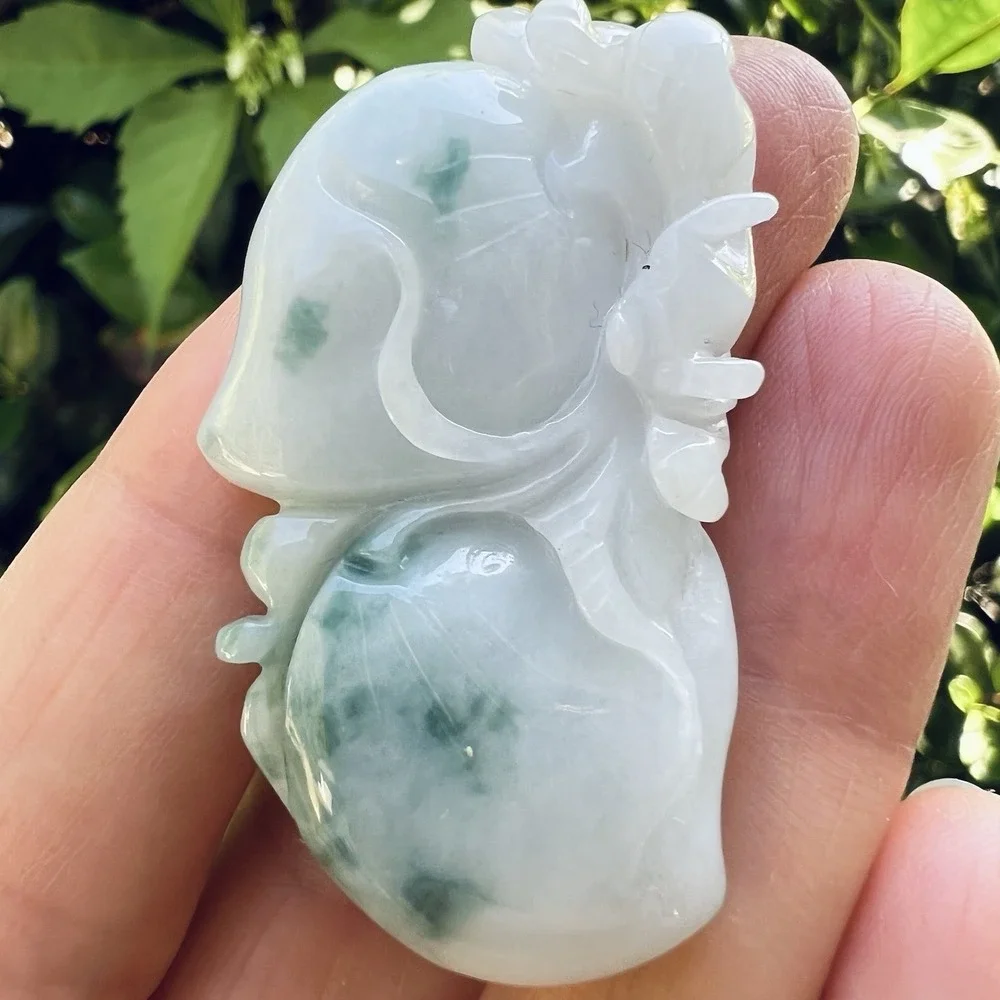 Natural Green Jade Jadeite Pendant Elephant Peach Carved Lucky Prosperity Charm